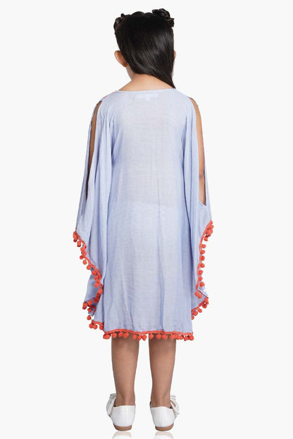 Blue Heron Embroidered Kaftan With Pom Pom  4-7 Years