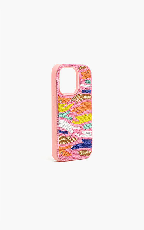 Pink Rainbow Zebra Beaded IPhone 14Pro Case