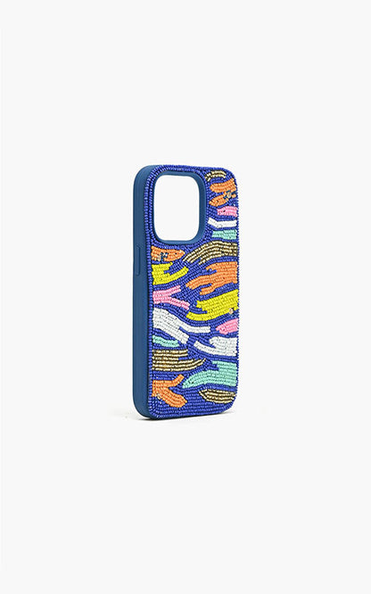 Blue Rainbow Zebra Beaded IPhone 14Pro Case