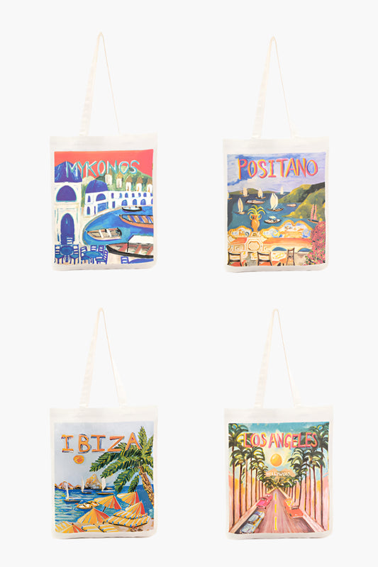 City Escape Canvas Tote Set of 4 – Ibiza, LA, Mykonos & Positano