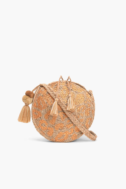 Leopard Gold Foil  Print Jute Round Crossbody Bag