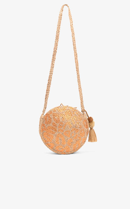 Leopard Gold Foil  Print Jute Round Crossbody Bag