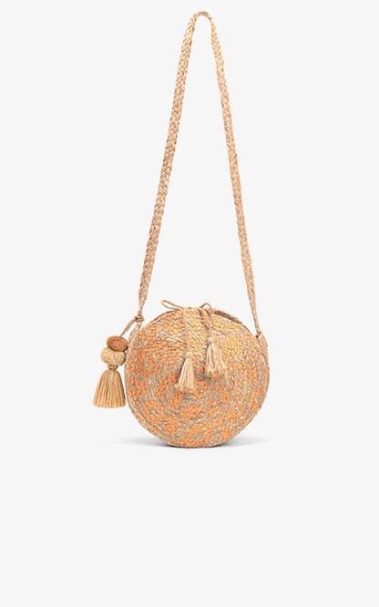 Leopard Gold Foil  Print Jute Round Crossbody Bag