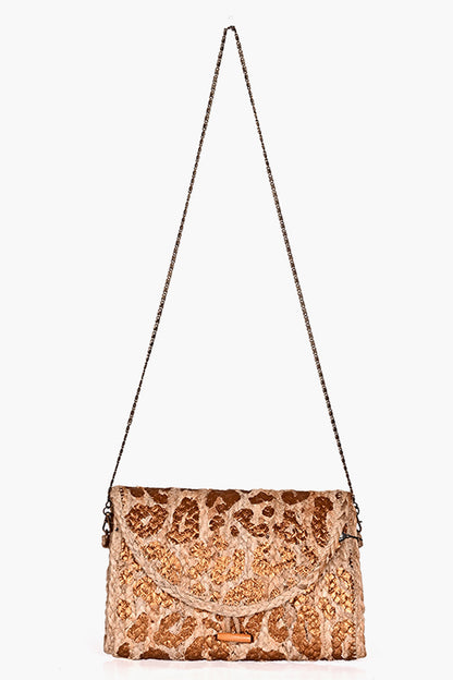 Leopard Gold Foil  Print Jute Flap Clutch