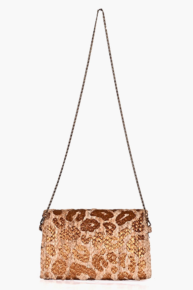 Leopard Gold Foil  Print Jute Flap Clutch