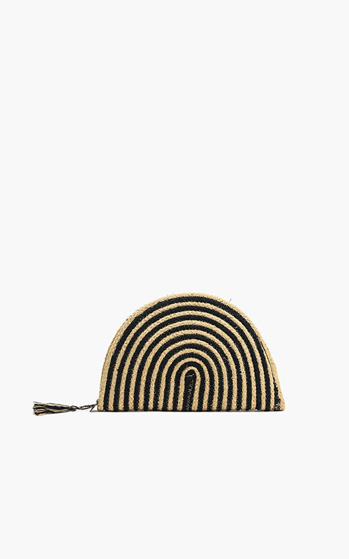 Shale Striped Handwoven cord Half Moon Clutch