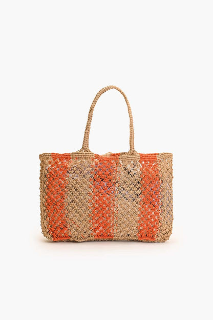 Set of 3 Stripe Macreme Jute Tote with Zip Clutch