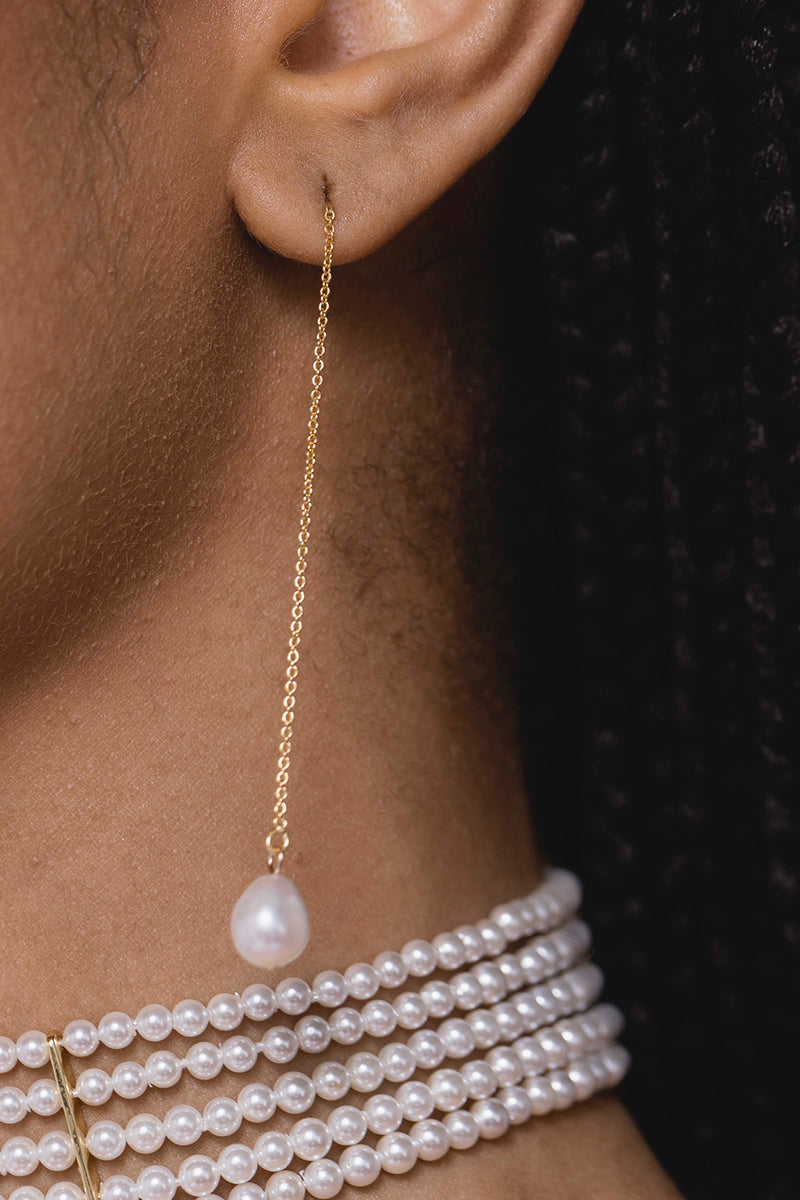 La Perla Threader Earrings in White-Pair