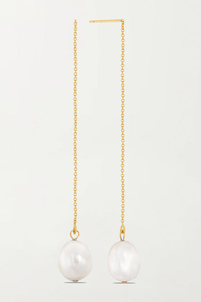 La Perla Threader Earrings in White-Pair