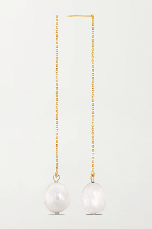 La Perla Threader Earrings in White-Pair