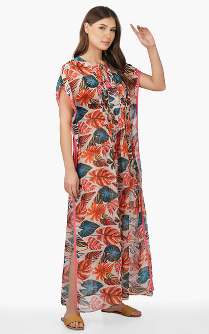 Set of 6 Alisha Leaf Printed Maxi Kaftan Dress (S,M,L)