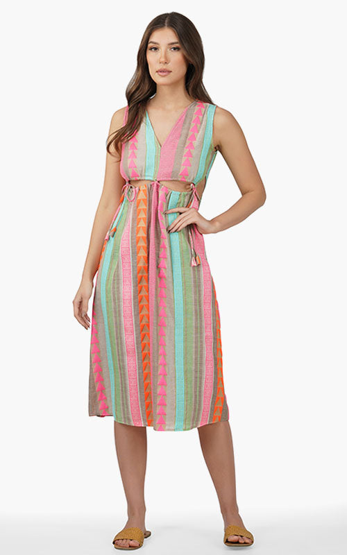Set of 6 Dora Yarn Dyed Striped Midi Dress (S,M,L)