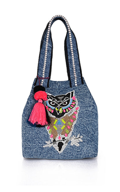 Awesome Owl Denim Tote