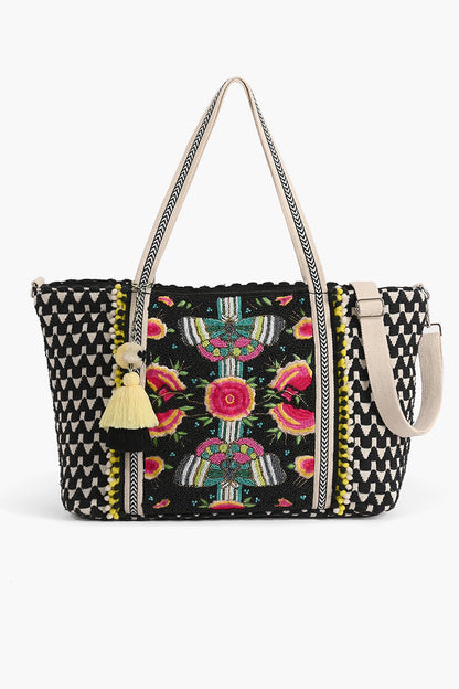 Midnight Butterfly Embellished Tote W/Crossbody Strap