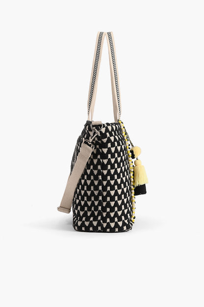 Midnight Butterfly Embellished Tote W/Crossbody Strap