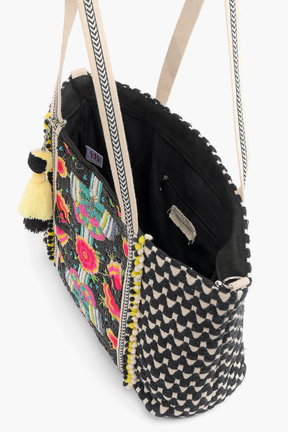 Midnight Butterfly Embellished Tote W/Crossbody Strap