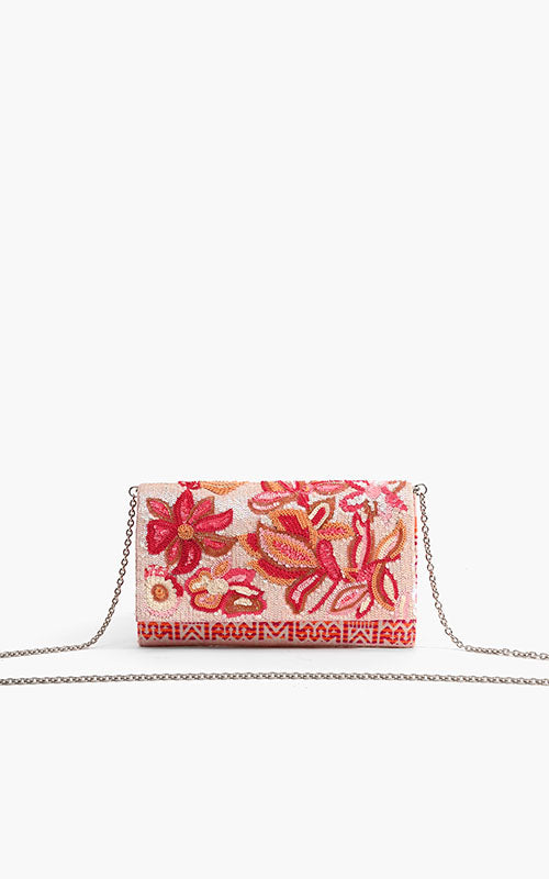 Embellished Convertible Clutch w/ Strap - Petal Pink
