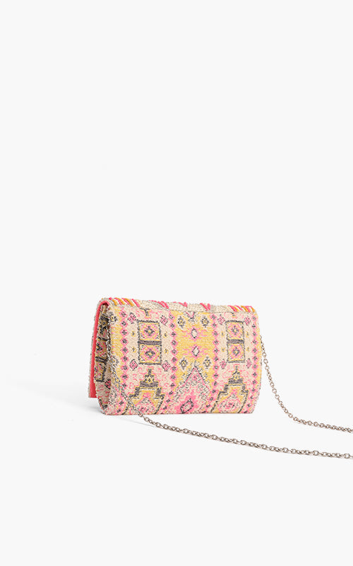 Elegant Pink Aztec Embellished Clutch