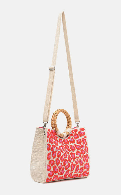 Pink Leopard Handheld Tote with Crossbody straps