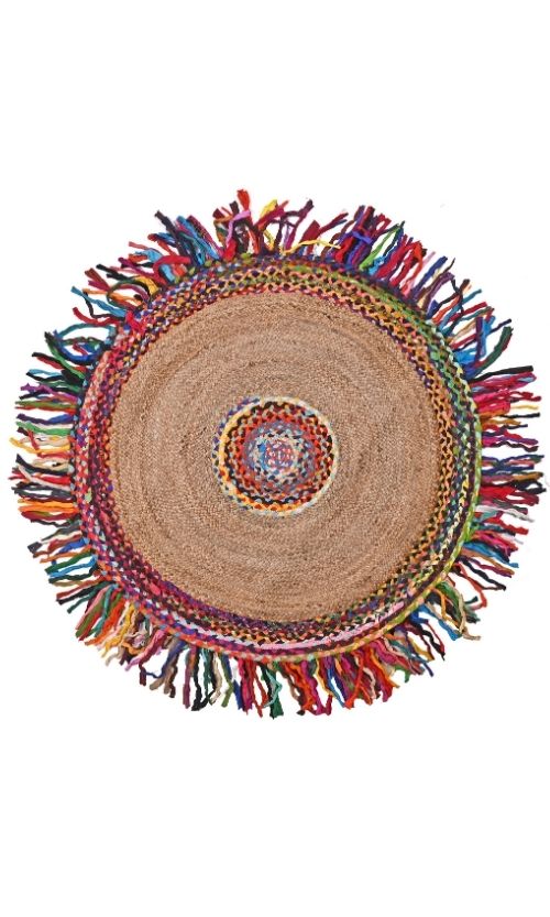 Round Jute Rug With Fringes
