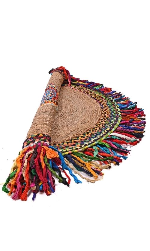 Round Jute Rug With Fringes