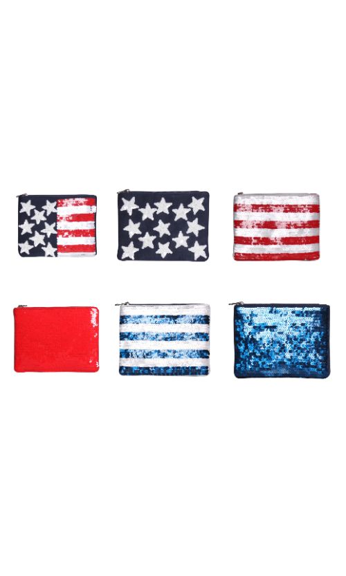 Set of 6 July 4th Special Embroidered Small Zip Pouch