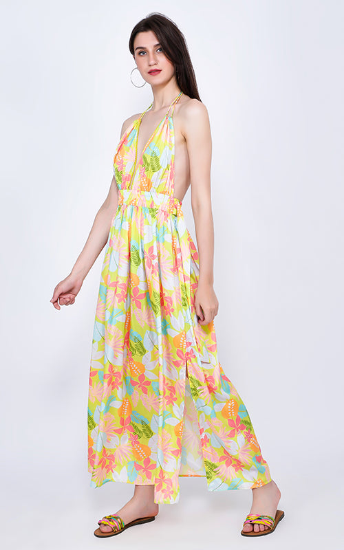 Set of 6 Lime Floral Maxi Dress (S,M,L)