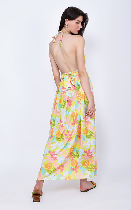 Set of 6 Lime Floral Maxi Dress (S,M,L)