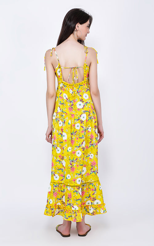 Sunshine Florals Pompom Maxi Dress