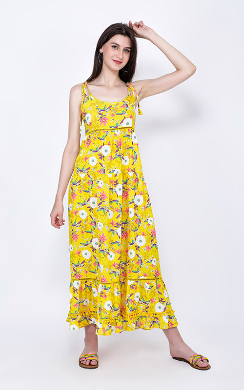 Set of 6 Sunshine Florals Pompom Maxi Dress (S,M,L)