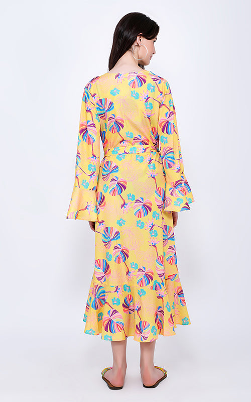 Daffodil Palm Floral Maxi Cover up