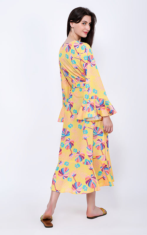 Daffodil Palm Floral Maxi Cover up