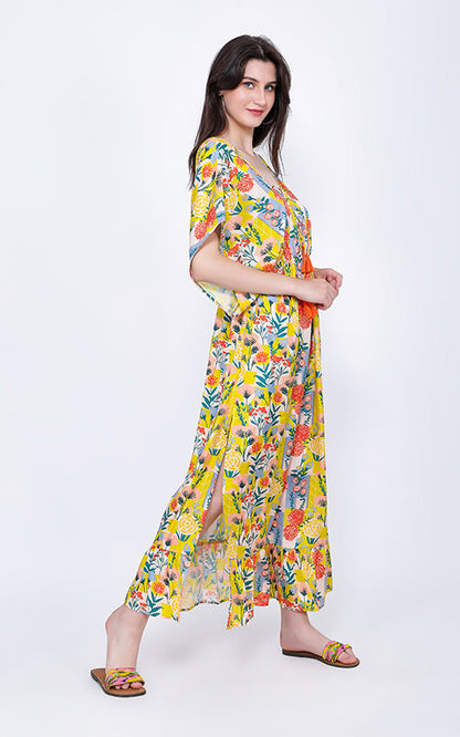 Set of 6 Scribble Tile Floral Maxi Dress with Kimono Sleeves (S,M,L)