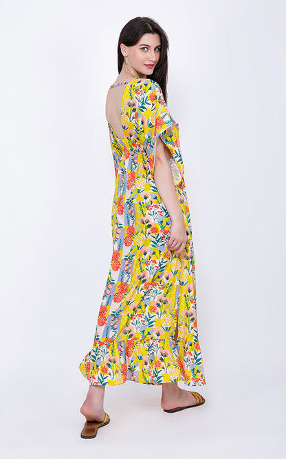 Set of 6 Scribble Tile Floral Maxi Dress with Kimono Sleeves (S,M,L)