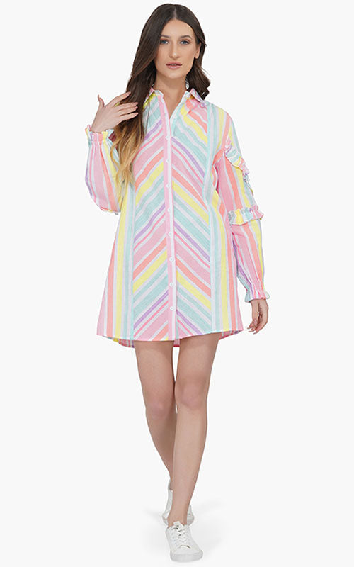 Set of 6 Pastels Yarn Dyed Stripe Shirt Dress (S,M,L)
