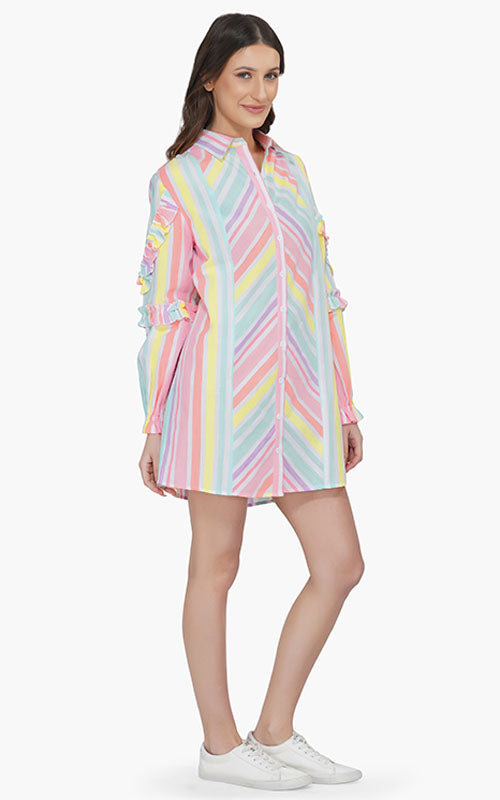 Set of 6 Pastels Yarn Dyed Stripe Shirt Dress (S,M,L)