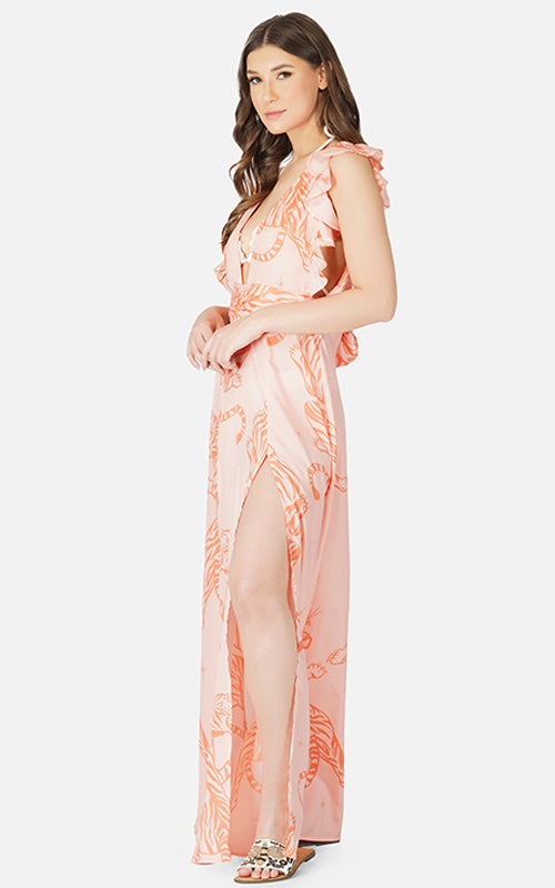 Set of 6 Apricot Wash Tiger Ruffle Sleeves Dress (S,M,L)