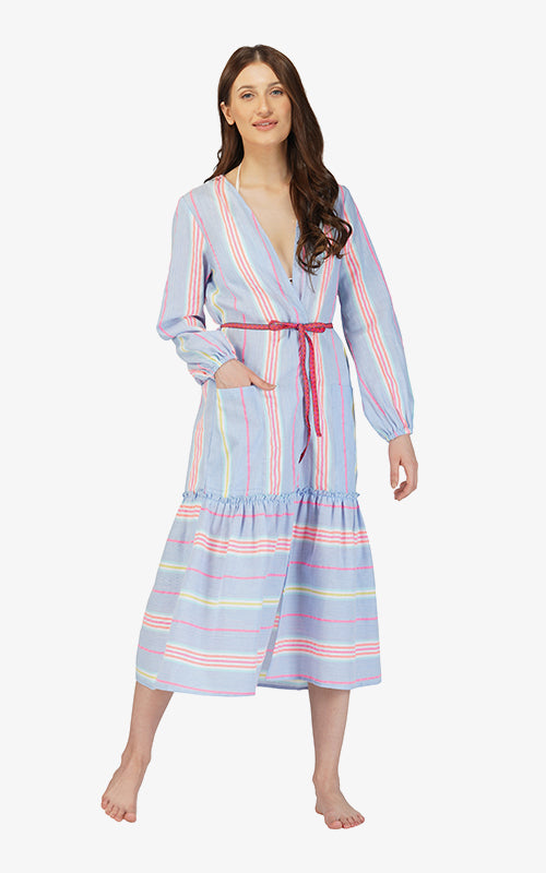 Rainbow Cotton Striped Front Open Cover Up