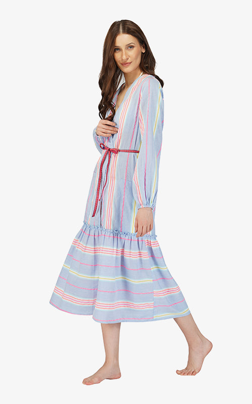 Rainbow Cotton Striped Front Open Cover Up