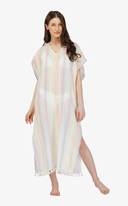 Set of 6 Neon Striped Cotton Kaftan Dress (S,M,L)