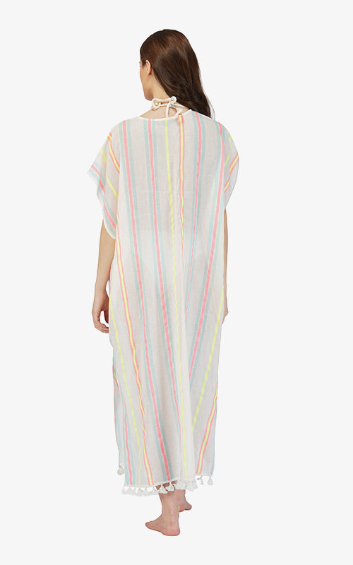 Set of 6 Neon Striped Cotton Kaftan Dress (S,M,L)
