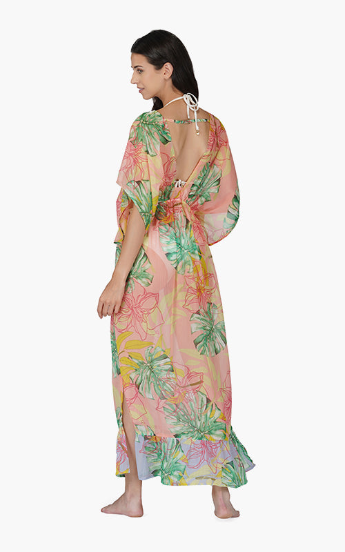 Set of 6 Peach Blush Tropical Print Maxi Dress (S,M,L)