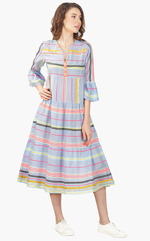 Set of 6 Samantha Striped Lace Midi Dress (S,M,L)