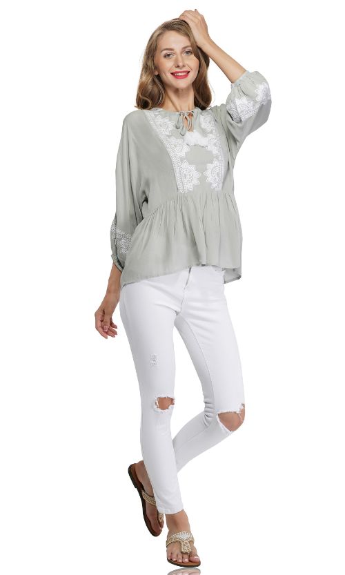 Set of 6 Grey Dawn Embroidered Blouse (S,M,L)