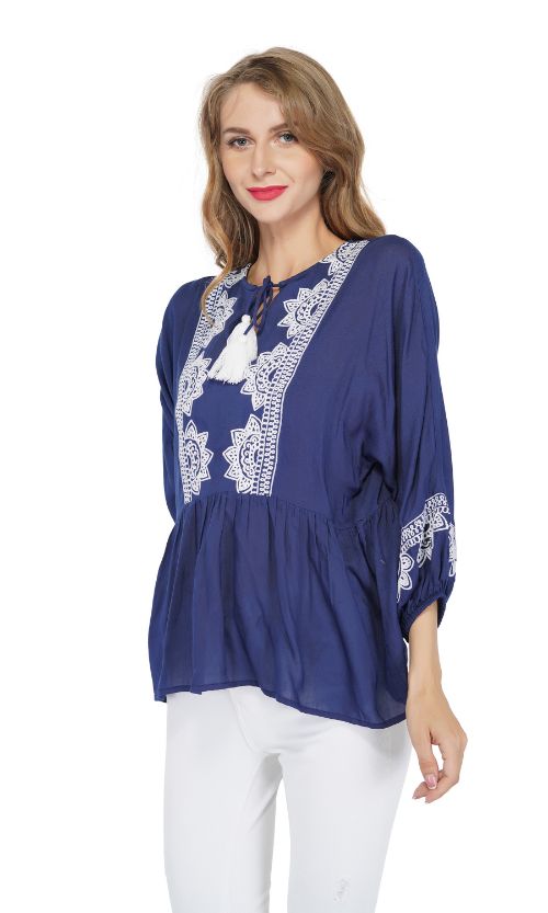 Set of 6 Set of Six Gray Dawn Embroidered Blouse-navy (S,M,L)