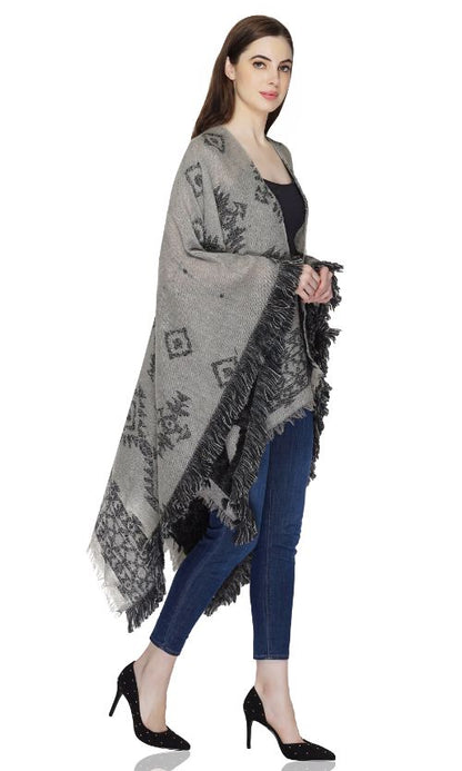 Set of 6 Aztec Jacquard Black & Gray Poncho / Cape (S,M,L)