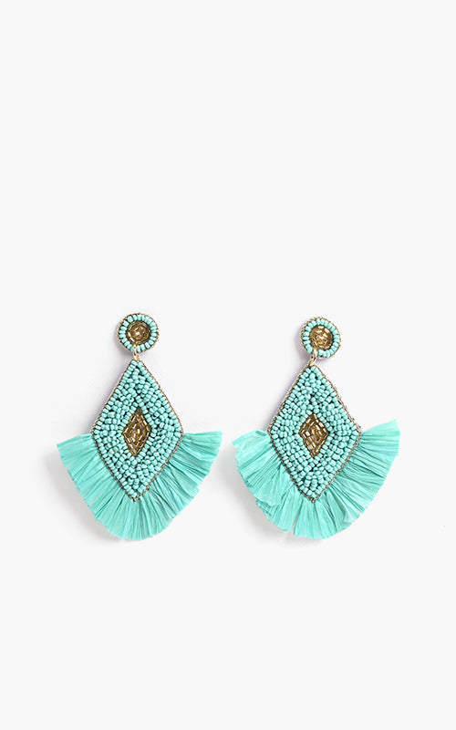 Aqua Green Raffia Earrings