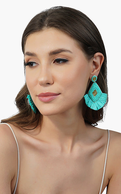 Aqua Green Raffia Earrings