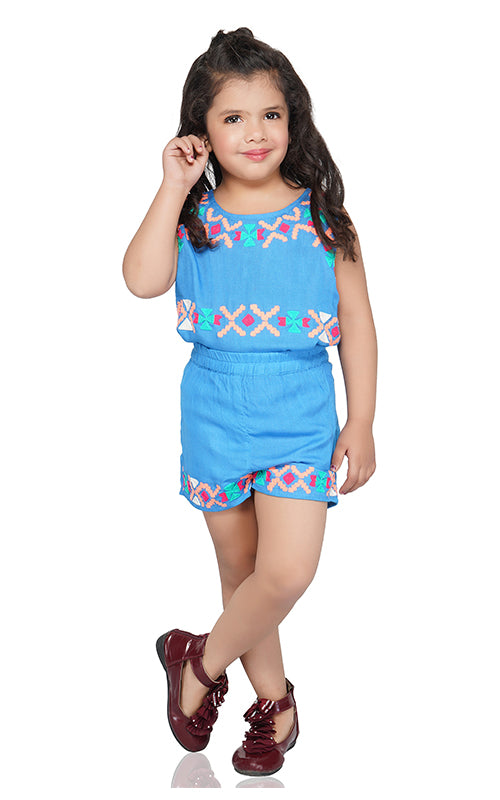 Azure Aztec Pattern Embroidered Shorts  4-7 Years