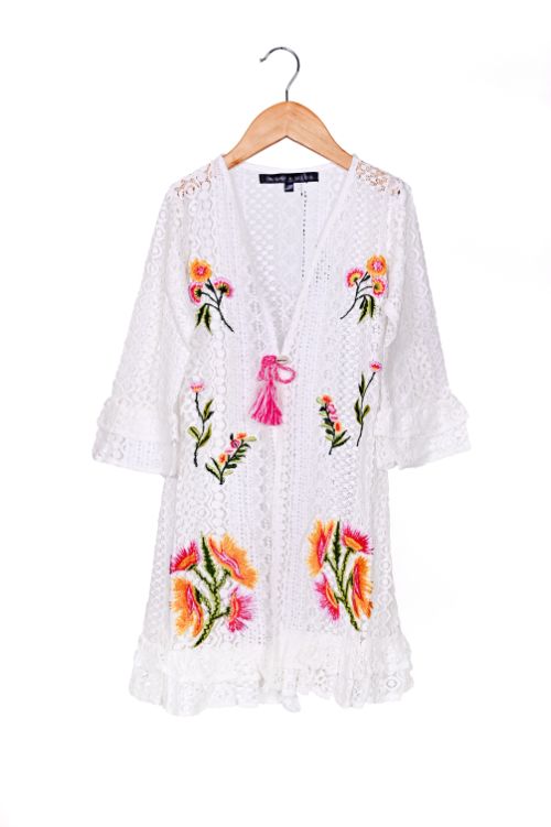 Marshmallow Multi Coloured Embroidered Kimono 8-12 Yrs